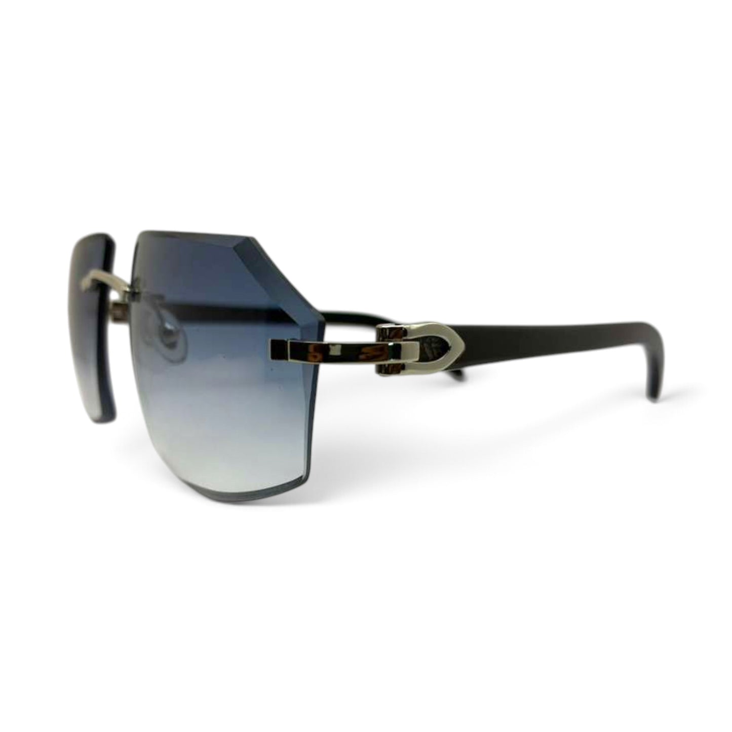 C Decor Buffs - Silver Black Genuine Horn Sunglasses w/ Custom Smoke Grey Lenses