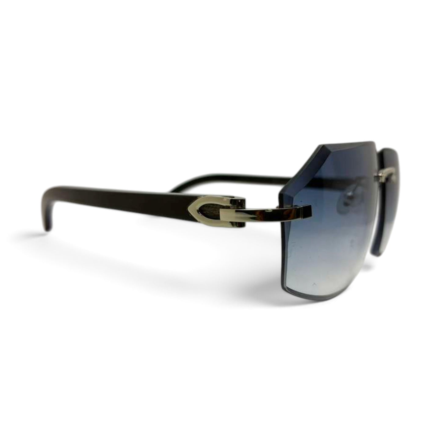 C Decor Buffs - Silver Black Genuine Horn Sunglasses w/ Custom Smoke Grey Lenses