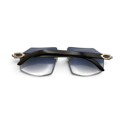 C Decor Buffs - Silver Black Genuine Horn Sunglasses w/ Custom Smoke Grey Lenses