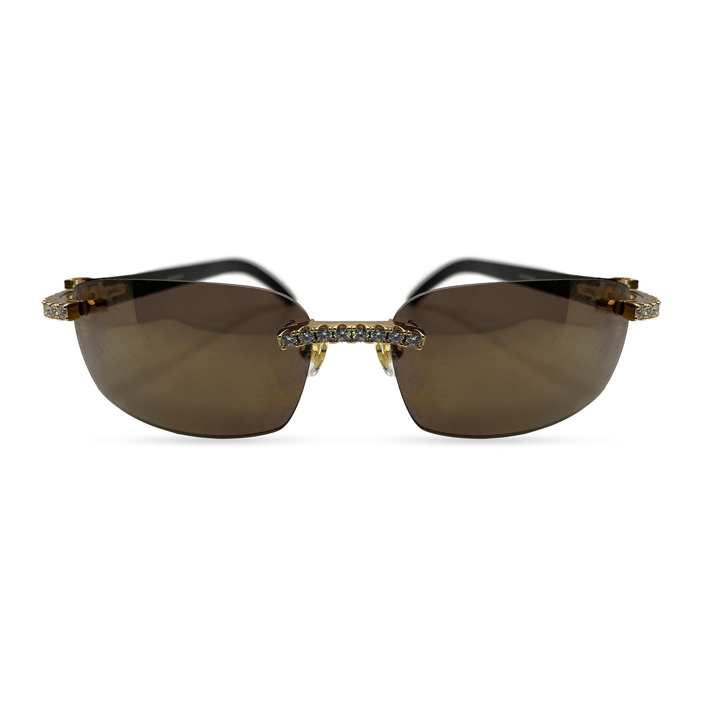 CT0046S C Decor Buffs (Iced - Moissanite) - Gold Genuine White Horn Sunglasses w/ Moissanite Diamonds Prong Set (2010s) - Luxury Optical