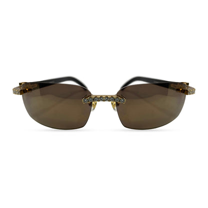 CT0046S C Decor Buffs (Iced - Moissanite) - Gold Genuine White Horn Sunglasses w/ Moissanite Diamonds Prong Set (2010s) - Luxury Optical