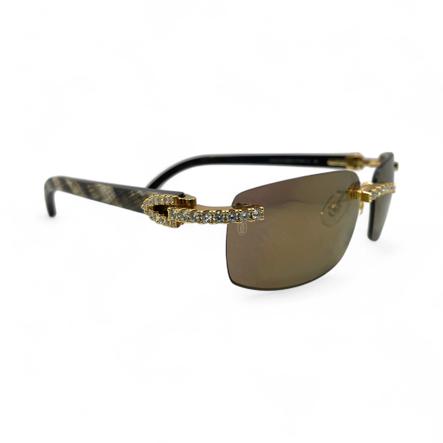 CT0046S C Decor Buffs (Iced - Moissanite) - Gold Genuine White Horn Sunglasses w/ Moissanite Diamonds Prong Set (2010s) - Luxury Optical
