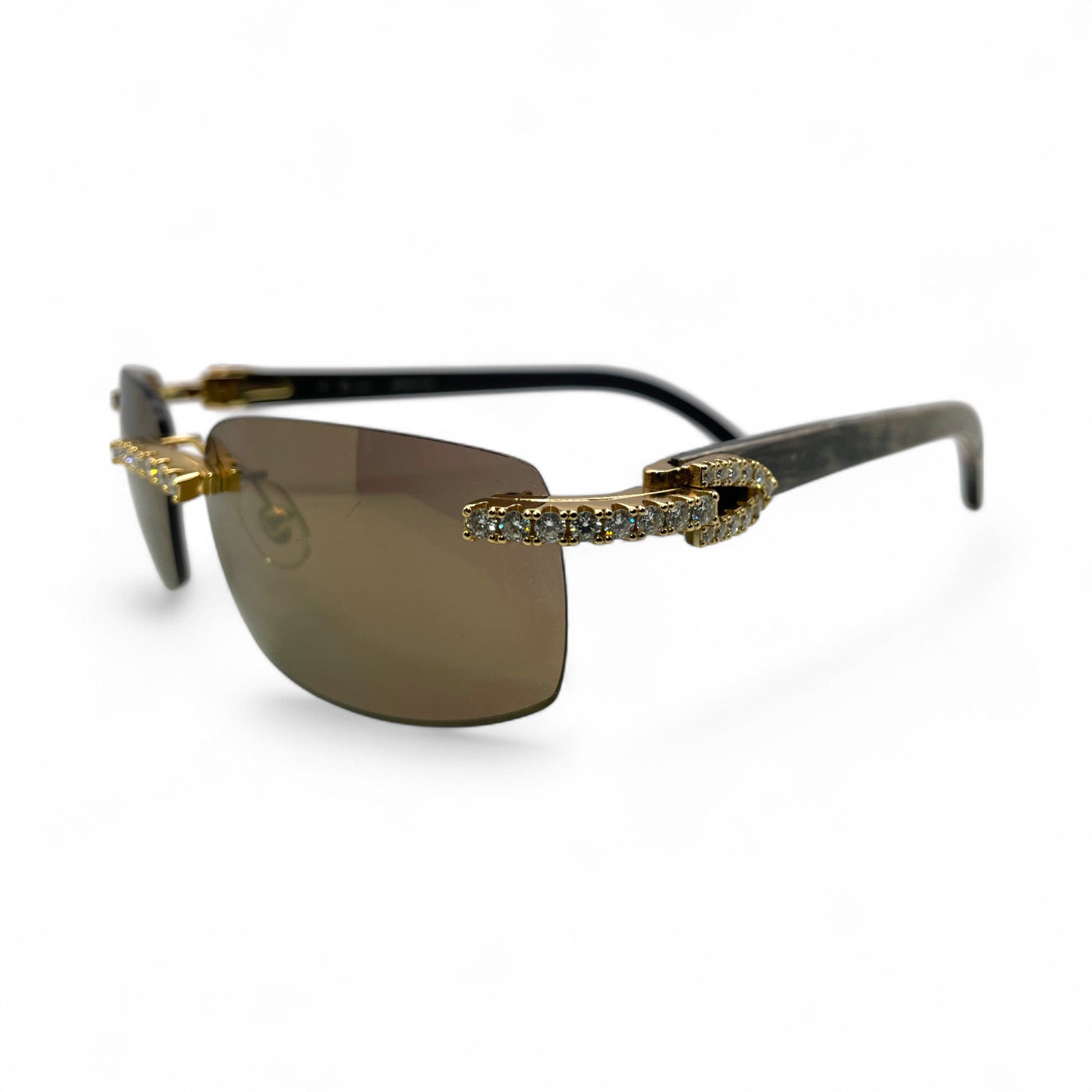 CT0046S C Decor Buffs (Iced - Moissanite) - Gold Genuine White Horn Sunglasses w/ Moissanite Diamonds Prong Set (2010s) - Luxury Optical
