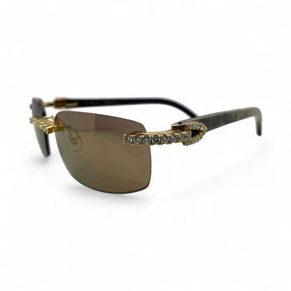 CT0046S C Decor Buffs (Iced - Moissanite) - Gold Genuine White Horn Sunglasses w/ Moissanite Diamonds Prong Set (2010s) - Luxury Optical
