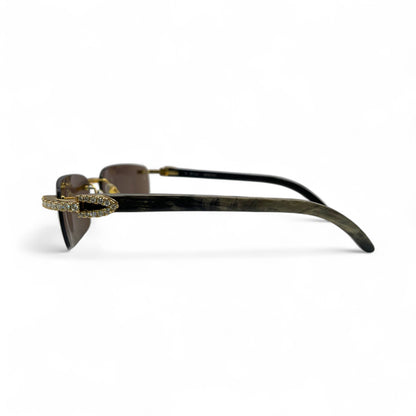 CT0046S C Decor Buffs (Iced - Moissanite) - Gold Genuine White Horn Sunglasses w/ Moissanite Diamonds Prong Set (2010s) - Luxury Optical