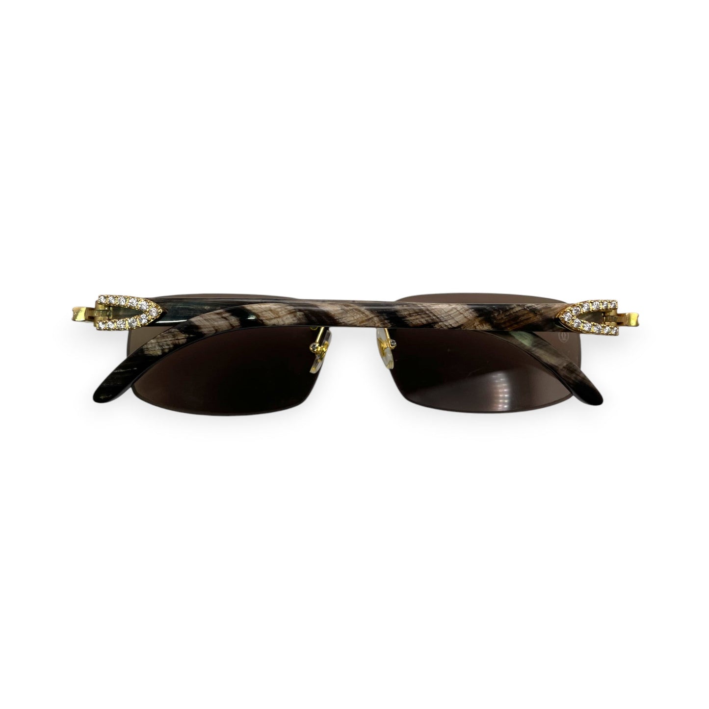 CT0046S C Decor Buffs (Iced - Moissanite) - Gold Genuine White Horn Sunglasses w/ Moissanite Diamonds Prong Set (2010s) - Luxury Optical