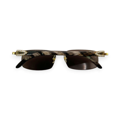 CT0046S C Decor Buffs (Iced - Moissanite) - Gold Genuine White Horn Sunglasses w/ Moissanite Diamonds Prong Set (2010s) - Luxury Optical
