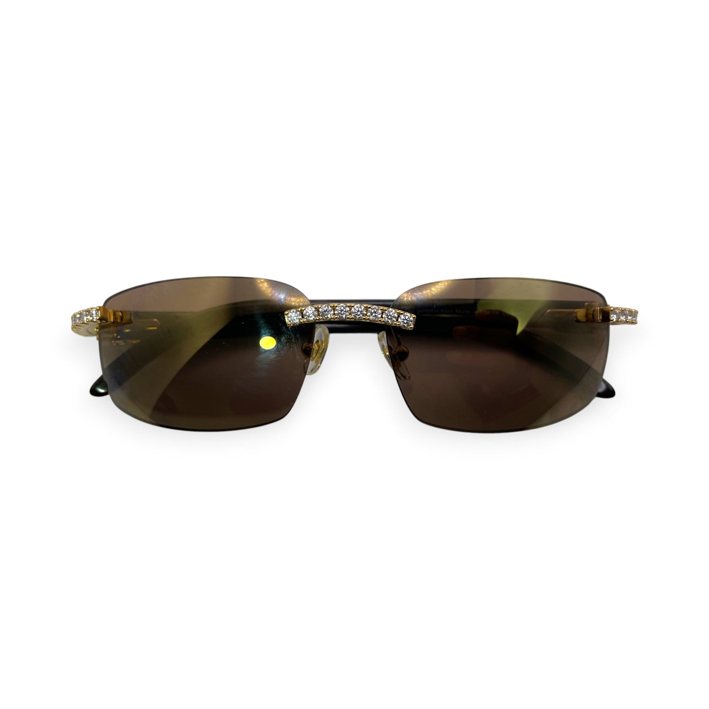 CT0046S C Decor Buffs (Iced - Moissanite) - Gold Genuine White Horn Sunglasses w/ Moissanite Diamonds Prong Set (2010s) - Luxury Optical