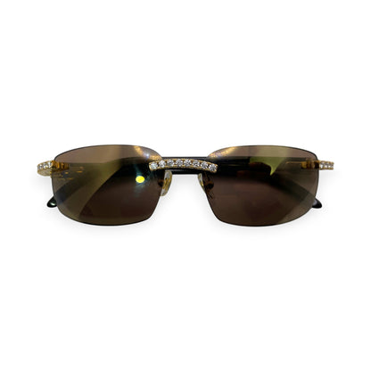CT0046S C Decor Buffs (Iced - Moissanite) - Gold Genuine White Horn Sunglasses w/ Moissanite Diamonds Prong Set (2010s) - Luxury Optical