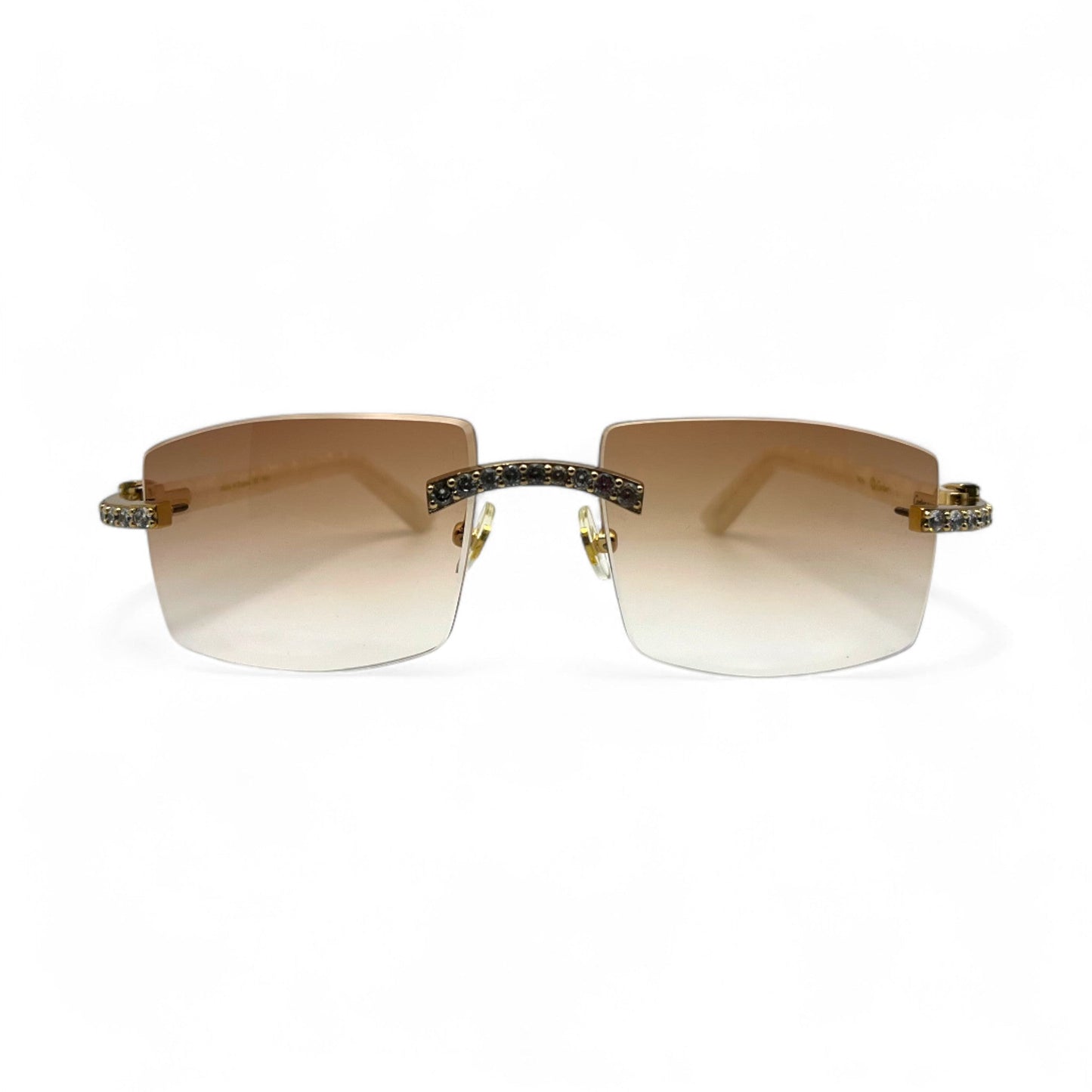 C Decor Marbles (Iced) - Gold White Composite Marbles Sunglasses w/ Clear Lenses - Diamonds Prong Set (2010s) - Luxury Optical