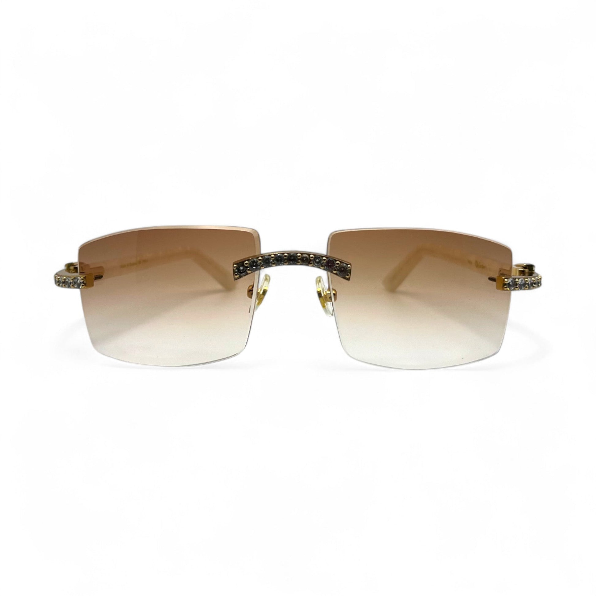 C Decor Marbles (Iced) - Gold White Composite Marbles Sunglasses w/ Clear Lenses - Diamonds Prong Set (2010s) - Luxury Optical