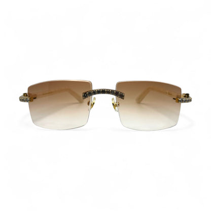 C Decor Marbles (Iced) - Gold White Composite Marbles Sunglasses w/ Clear Lenses - Diamonds Prong Set (2010s) - Luxury Optical