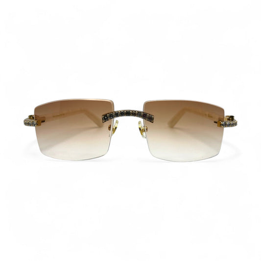 C Decor Marbles (Iced) - Gold White Composite Marbles Sunglasses w/ Clear Lenses - Diamonds Prong Set (2010s) - Luxury Optical