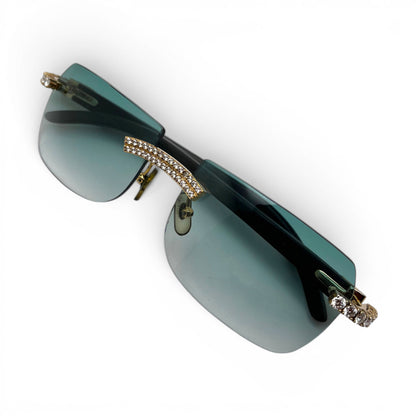C Decor Buffs - Black Genuine Horn Sunglasses w/ #3 Seaweed Green Lenses - Gold Diamond DR 5pc Set (2010s) C
