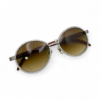 Bagatelle (Iced - CZ) - 56-16 Silver Woods Sunglasses w/ Full Diamond Frame