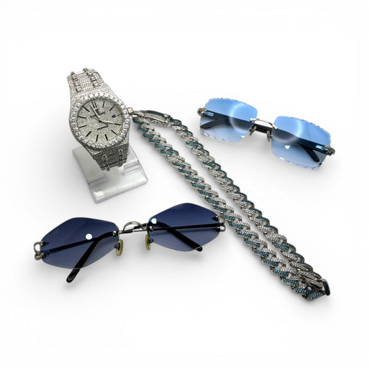 High Luxury 4-Piece Set: Cartier Soho, Custom Buffs, Iced Out AP & Chain