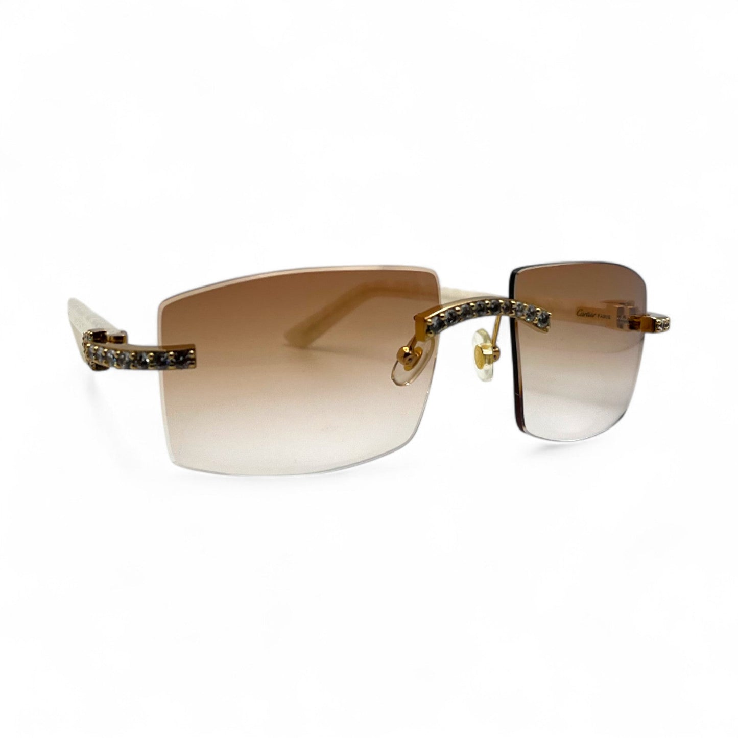 C Decor Marbles (Iced) - Gold White Composite Marbles Sunglasses w/ Clear Lenses - Diamonds Prong Set (2010s) - Luxury Optical