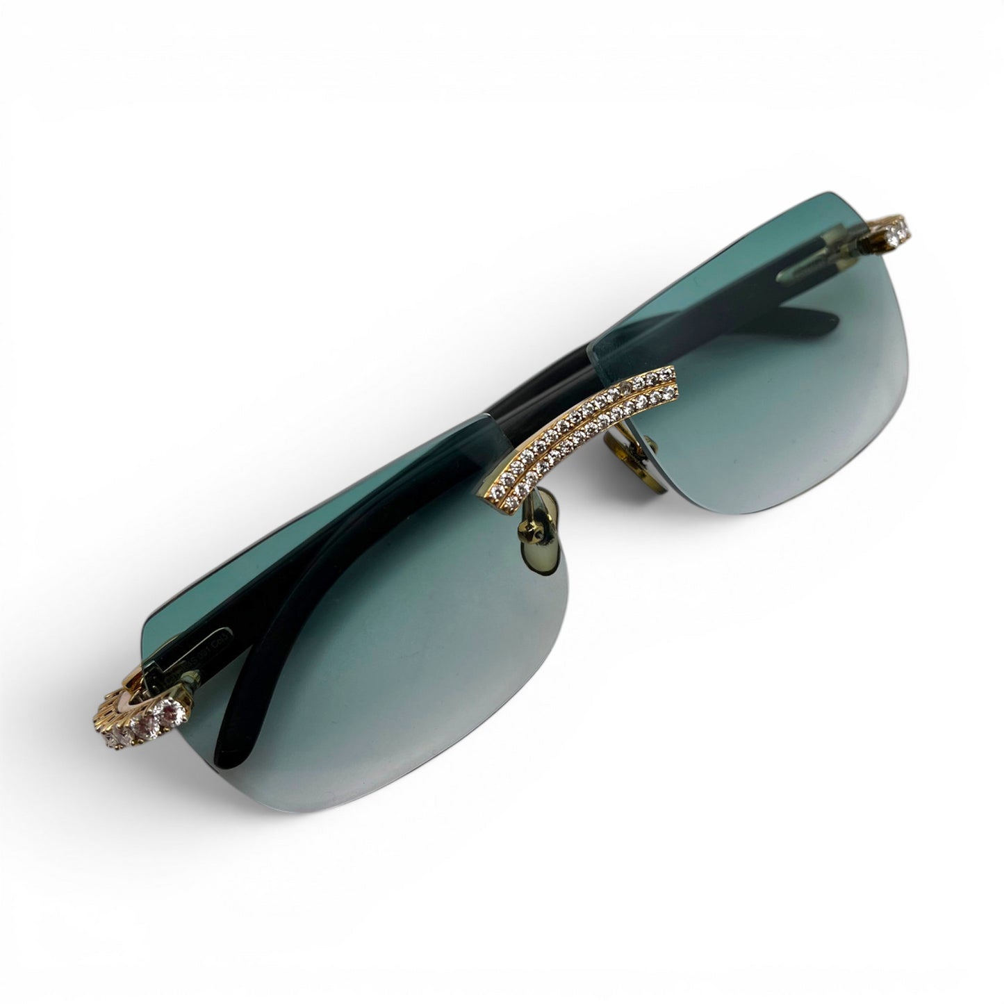 C Decor Buffs - Black Genuine Horn Sunglasses w/ #3 Seaweed Green Lenses - Gold Diamond DR 5pc Set (2010s) C
