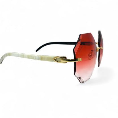 C Decor Buffs (Diamond Cut) - Silver White Genuine Horn Sunglasses (2020s) - Luxury Optical