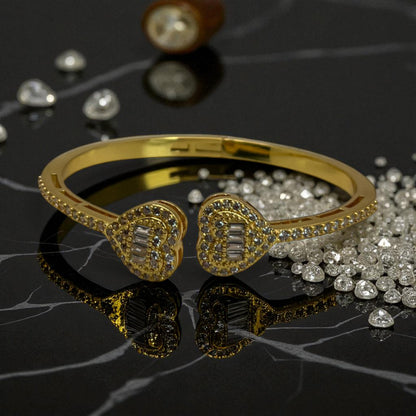 Heart Diamond Bangle Bracelet (Thin)