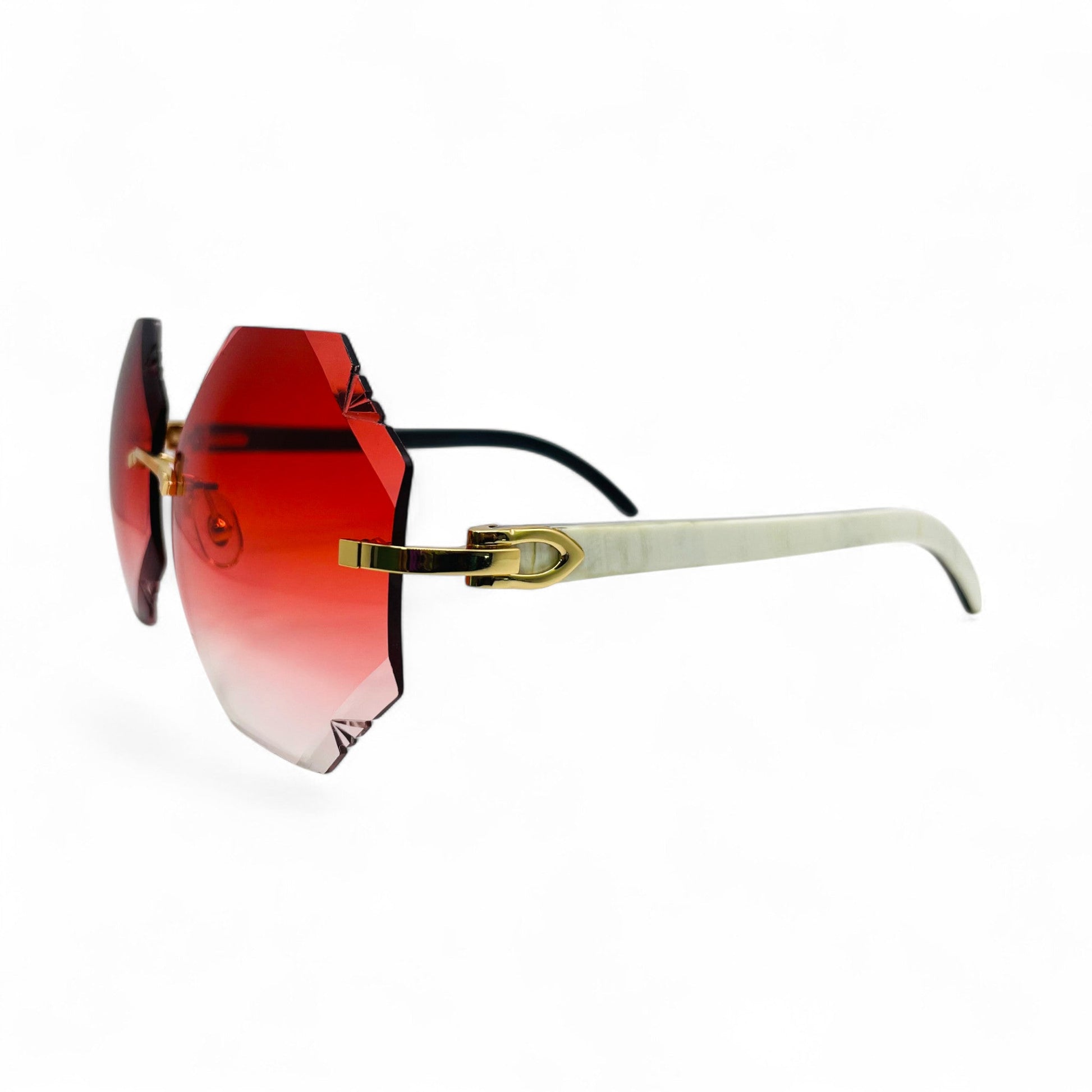 C Decor Buffs (Diamond Cut) - Silver White Genuine Horn Sunglasses (2020s) - Luxury Optical
