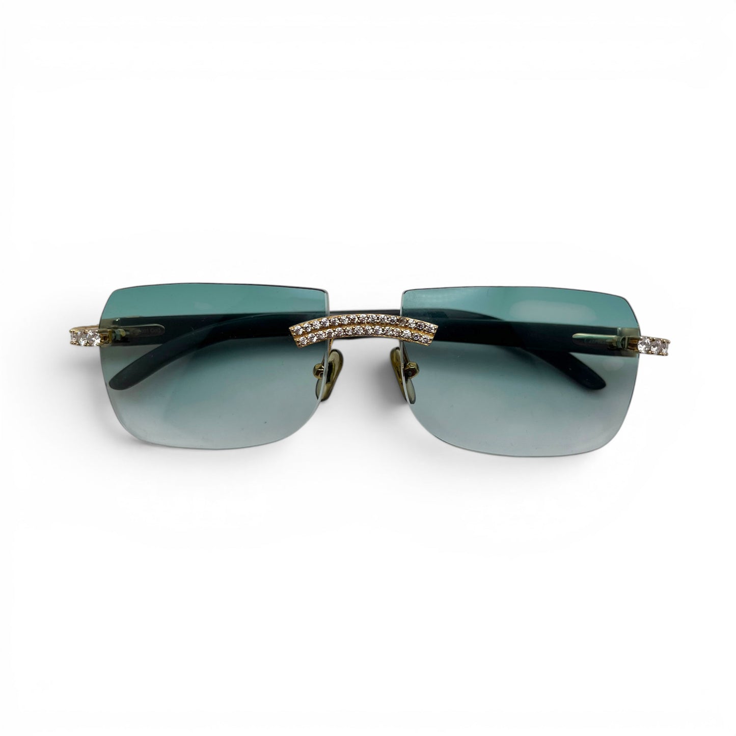 C Decor Buffs - Black Genuine Horn Sunglasses w/ #3 Seaweed Green Lenses - Gold Diamond DR 5pc Set (2010s) C