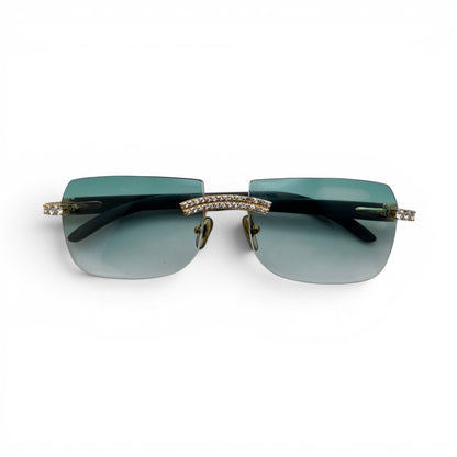 C Decor Buffs - Black Genuine Horn Sunglasses w/ #3 Seaweed Green Lenses - Gold Diamond DR 5pc Set (2010s) C