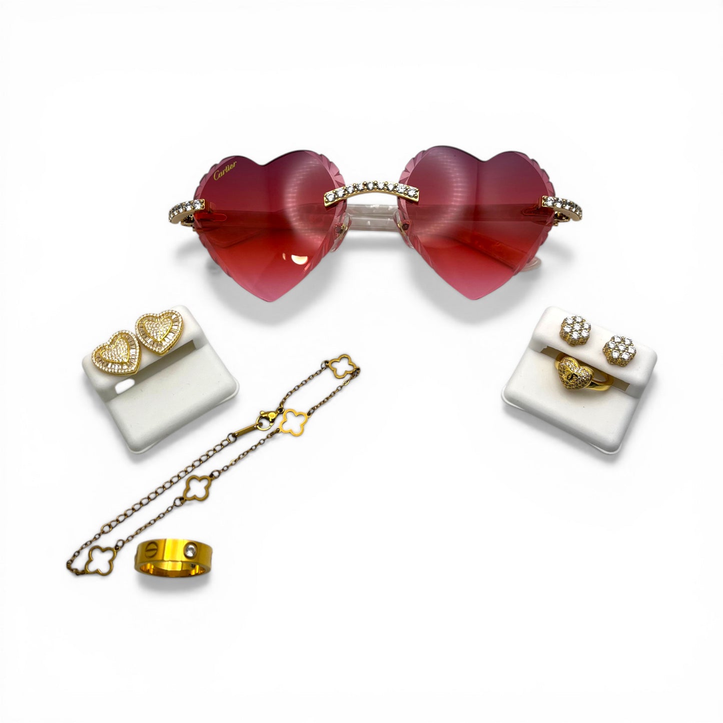 Prom Luxury Set: Custom C Decor Red Hearts & Jewelry