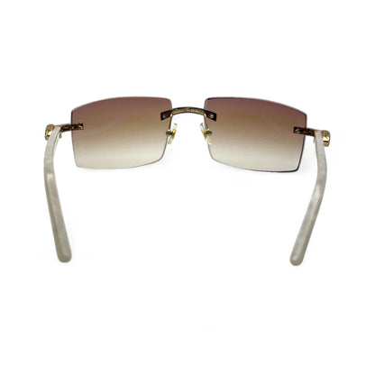 C Decor Marbles (Iced) - Gold White Composite Marbles Sunglasses w/ Clear Lenses - Diamonds Prong Set (2010s) - Luxury Optical
