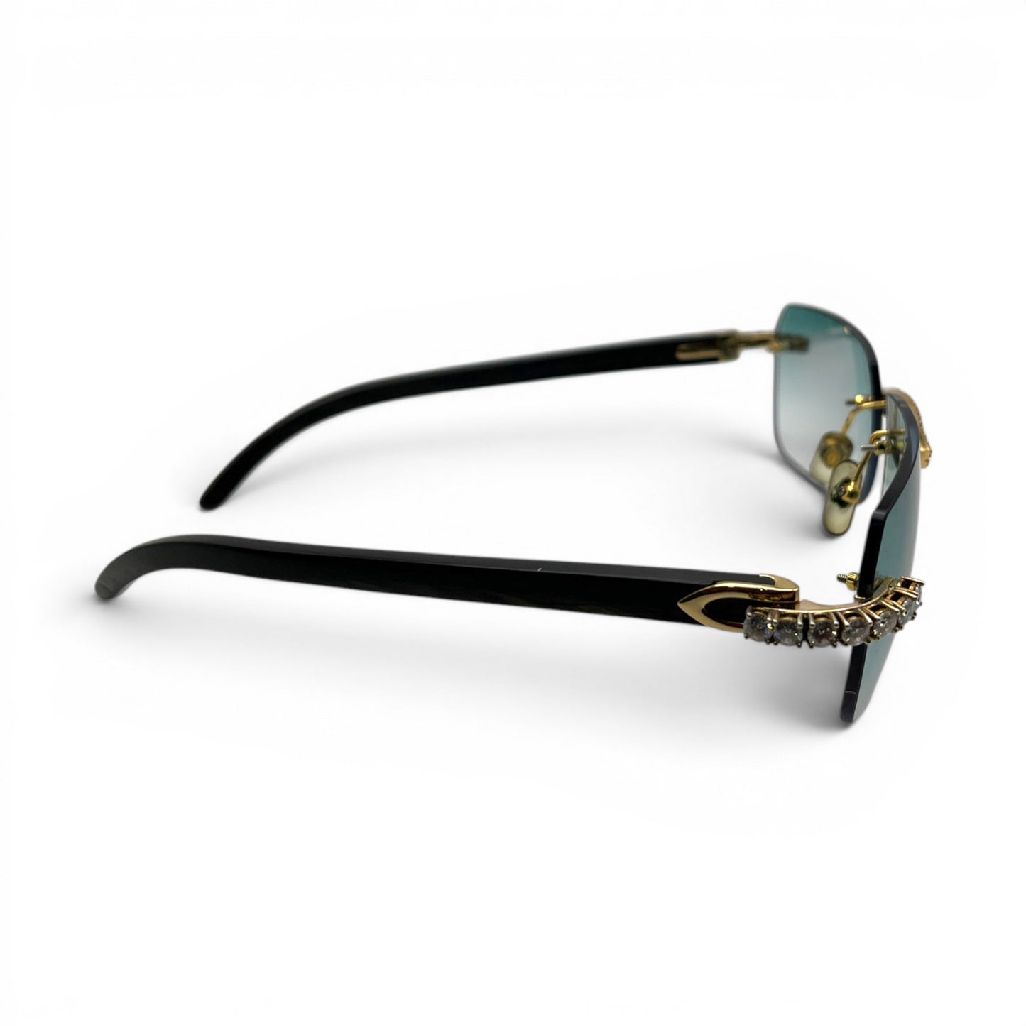 C Decor Buffs - Black Genuine Horn Sunglasses w/ #3 Seaweed Green Lenses - Gold Diamond DR 5pc Set (2010s) C