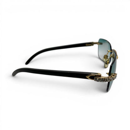 C Decor Buffs - Black Genuine Horn Sunglasses w/ #3 Seaweed Green Lenses - Gold Diamond DR 5pc Set (2010s) C