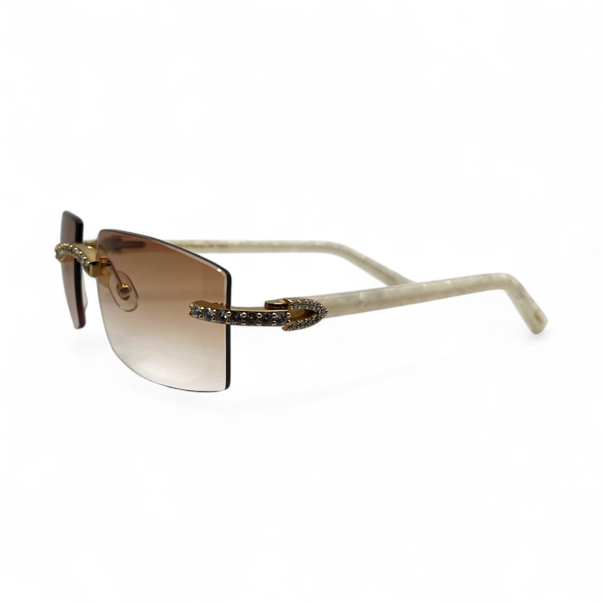C Decor Marbles (Iced) - Gold White Composite Marbles Sunglasses w/ Clear Lenses - Diamonds Prong Set (2010s) - Luxury Optical