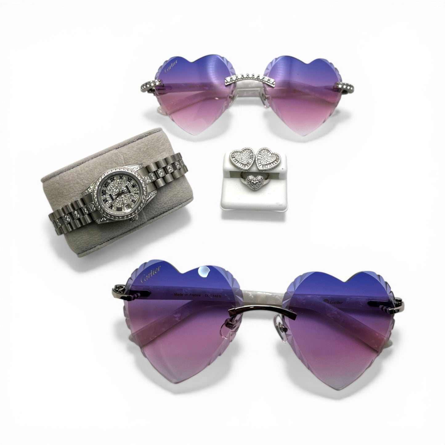 Prom Luxury Set: Custom C Decor Purple & Pink Hearts & Jewelry