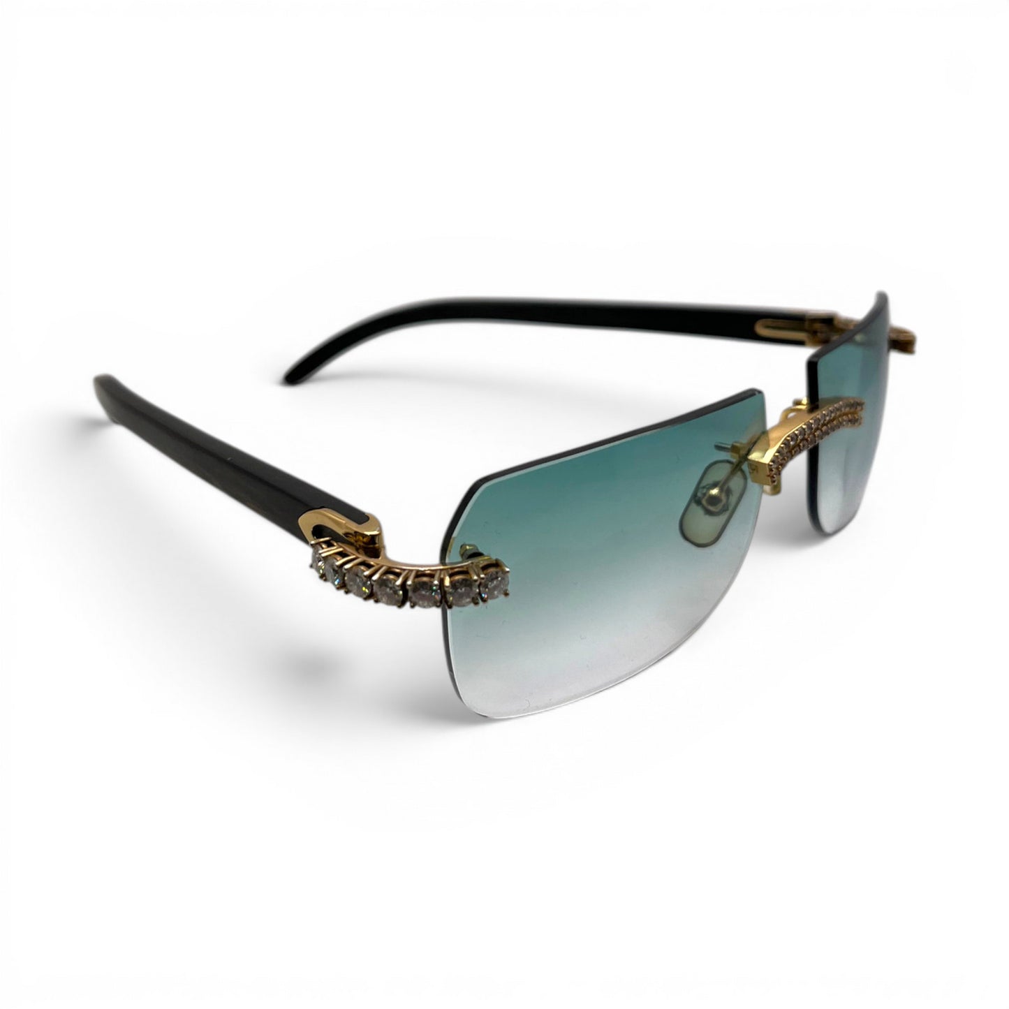 C Decor Buffs - Black Genuine Horn Sunglasses w/ #3 Seaweed Green Lenses - Gold Diamond DR 5pc Set (2010s) C