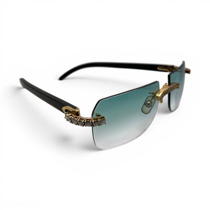 C Decor Buffs - Black Genuine Horn Sunglasses w/ #3 Seaweed Green Lenses - Gold Diamond DR 5pc Set (2010s) C