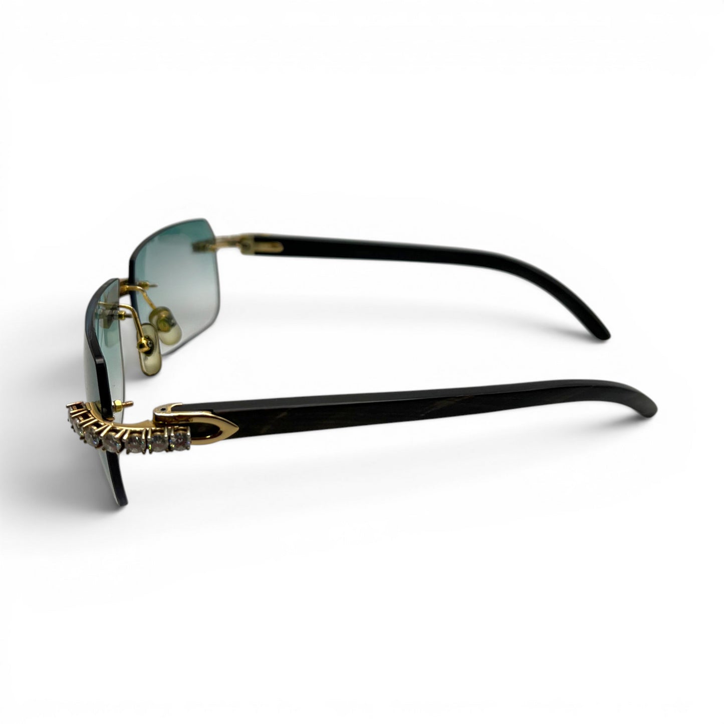 C Decor Buffs - Black Genuine Horn Sunglasses w/ #3 Seaweed Green Lenses - Gold Diamond DR 5pc Set (2010s) C