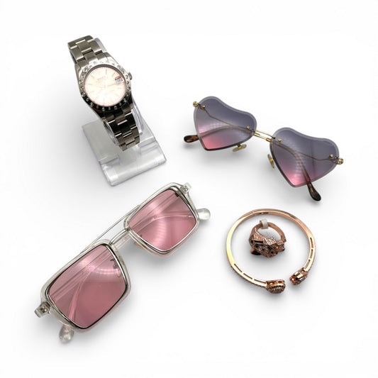 CityStyle Petite Pink Combo - 2 Sunglasses, Iced Watch, Ring & Bracelet