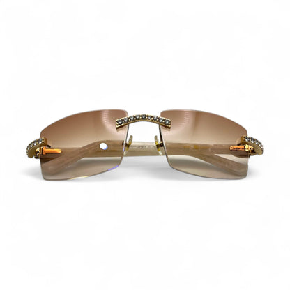 C Decor Marbles (Iced) - Gold White Composite Marbles Sunglasses w/ Clear Lenses - Diamonds Prong Set (2010s) - Luxury Optical