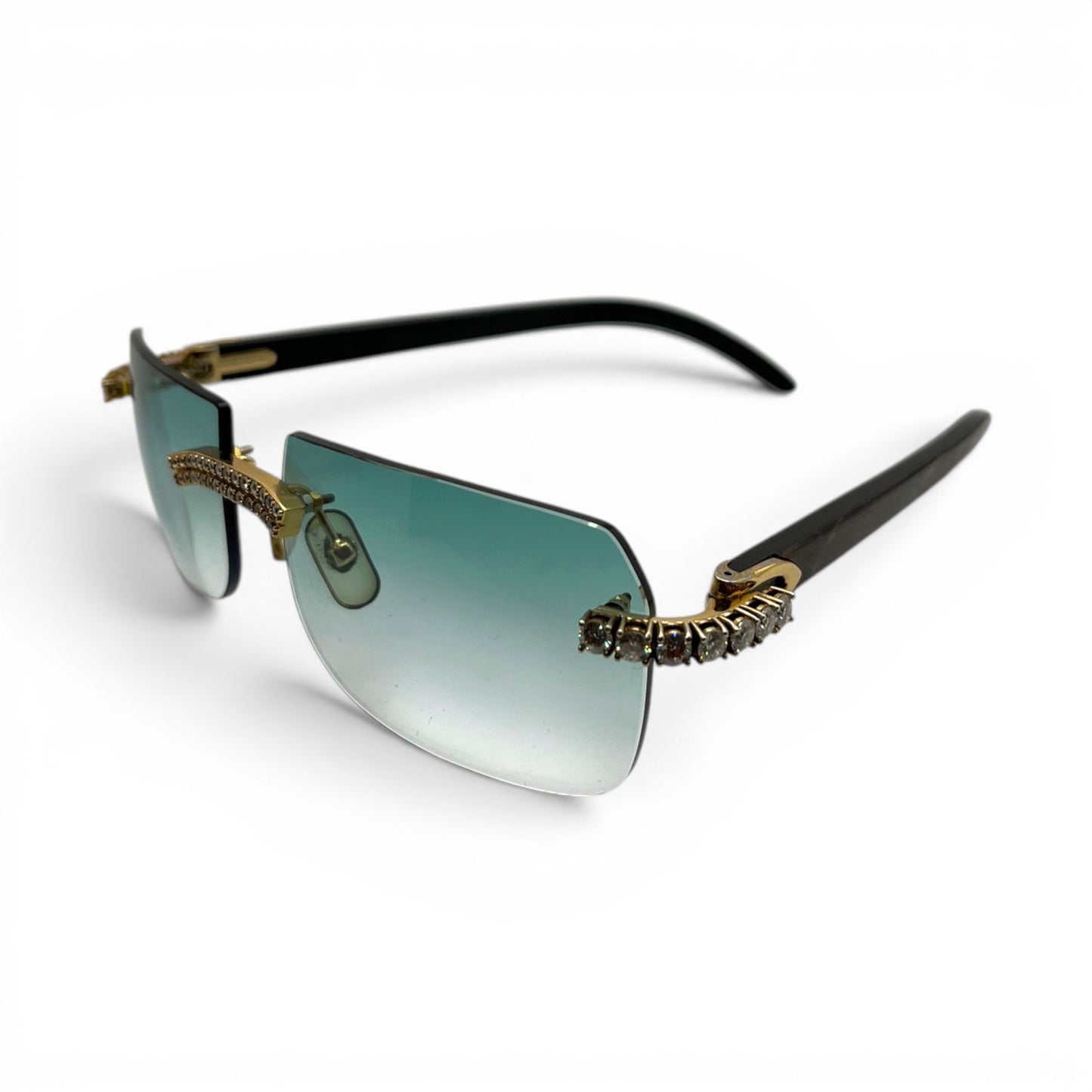C Decor Buffs - Black Genuine Horn Sunglasses w/ #3 Seaweed Green Lenses - Gold Diamond DR 5pc Set (2010s) C