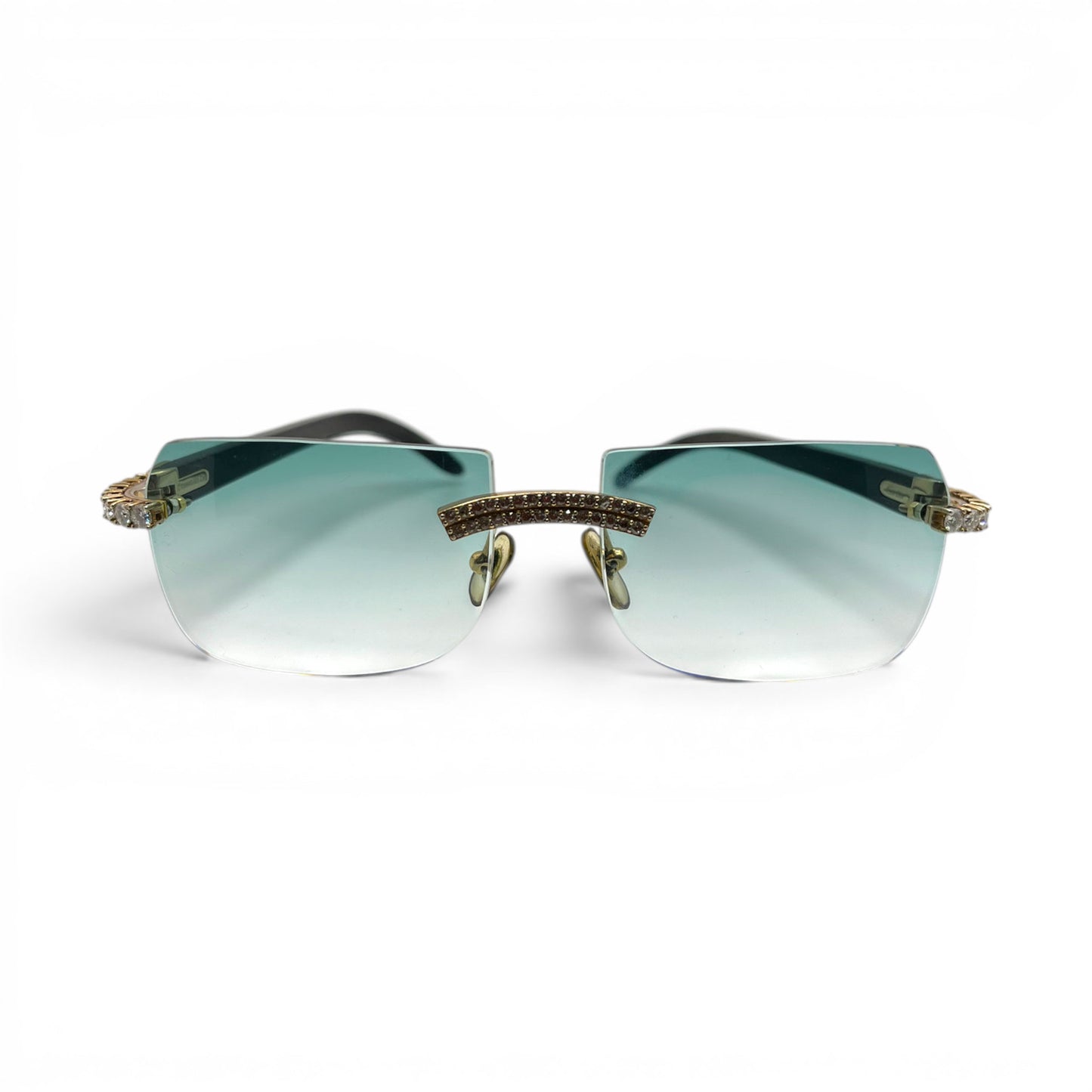 C Decor Buffs - Black Genuine Horn Sunglasses w/ #3 Seaweed Green Lenses - Gold Diamond DR 5pc Set (2010s) C