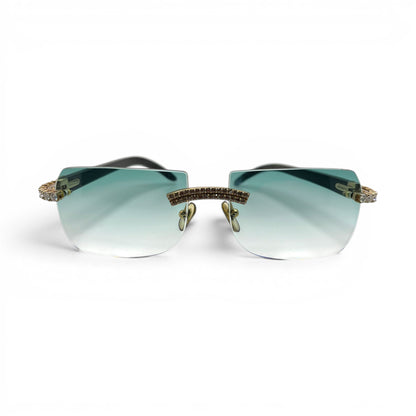 C Decor Buffs - Black Genuine Horn Sunglasses w/ #3 Seaweed Green Lenses - Gold Diamond DR 5pc Set (2010s) C