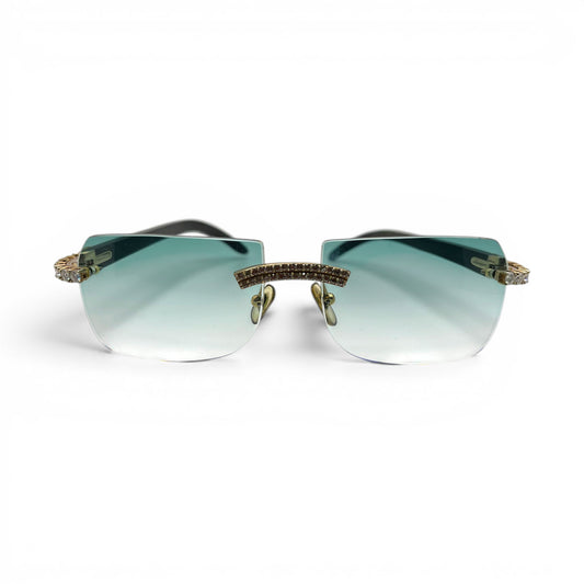 C Decor Buffs - Black Genuine Horn Sunglasses w/ #3 Seaweed Green Lenses - Gold Diamond DR 5pc Set (2010s) C