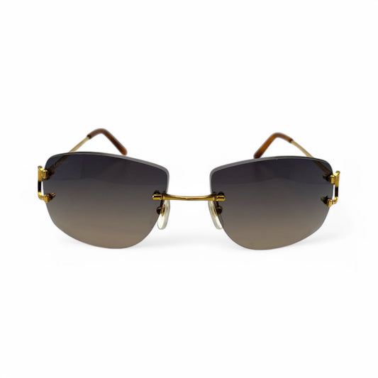 CT0008RS Authentic Cartier Big C - Gold Wires Sunglasses w/ Dark Gray to Tan Gradient Lenses (2010s)