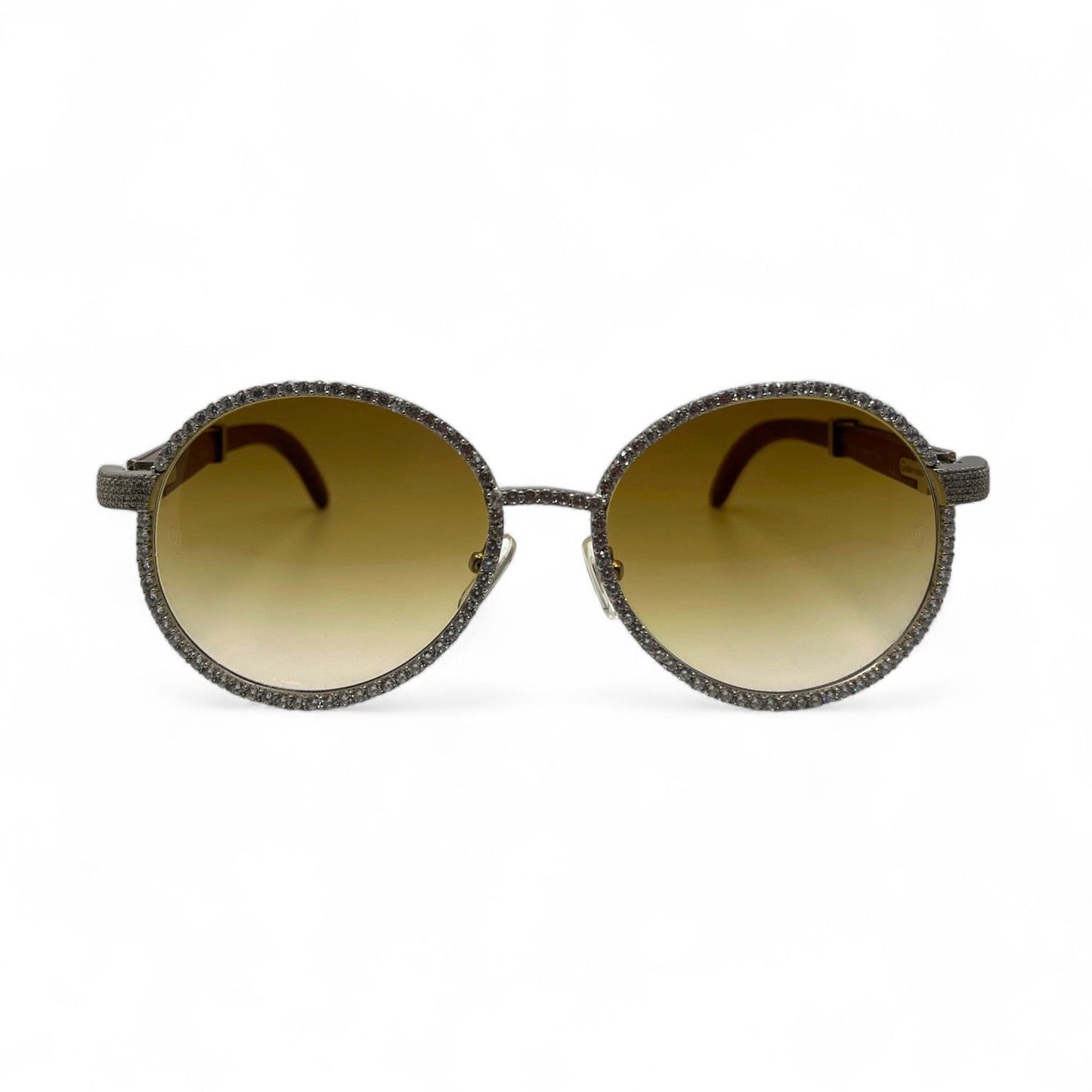 Bagatelle (Iced - CZ) - 56-16 Silver Woods Sunglasses w/ Full Diamond Frame