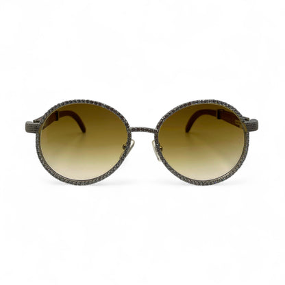 Bagatelle (Iced - CZ) - 56-16 Silver Woods Sunglasses w/ Full Diamond Frame