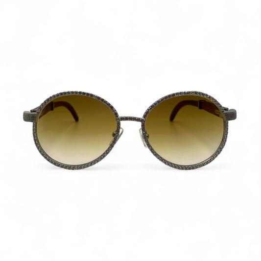 Bagatelle (Iced - CZ) - 56-16 Silver Woods Sunglasses w/ Full Diamond Frame