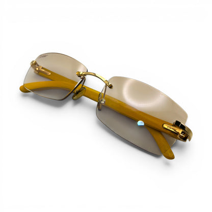 C Decor Woods - 56-18 Mustard Wood Sunglasses w/ Rectangle Light Brown Lenses - Gold Set (2010) C