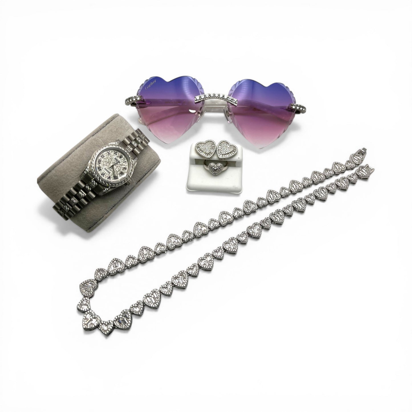 Prom Luxury Set: Custom C Decor Purple & Pink Hearts & Jewelry