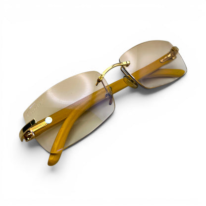 C Decor Woods - 56-18 Mustard Wood Sunglasses w/ Rectangle Light Brown Lenses - Gold Set (2010) C