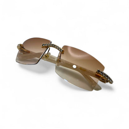 C Decor Marbles (Iced) - Gold White Composite Marbles Sunglasses w/ Clear Lenses - Diamonds Prong Set (2010s) - Luxury Optical